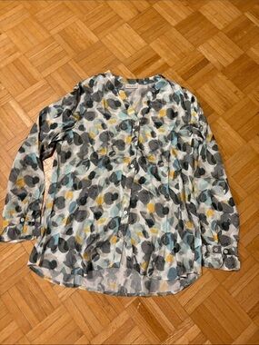 Gerry  Weber Floral Button-Up Blouse in Teal, Mustard & Gray. NWOT